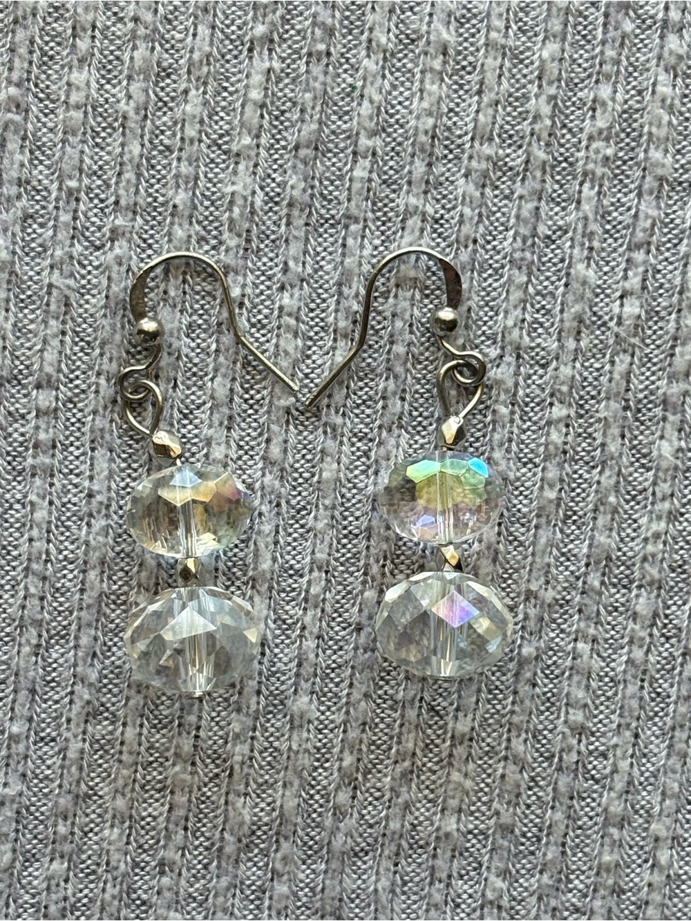 Vintage multifaceted clear iridescent double beaded dangle earrings